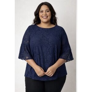 Lauren Ralph Lauren Shirt Women 3X Plus Black All Lace Lined Bell Sleeve